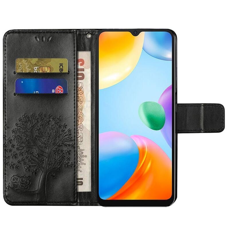 Fa PU bőr pénztárca tok Xiaomi Redmi 10C-hez - fekete