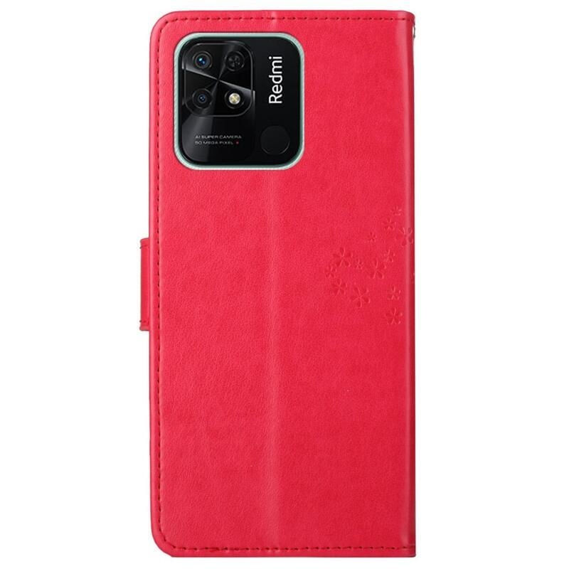 Fa PU bőr pénztárca tok Xiaomi Redmi 10C-hez - piros