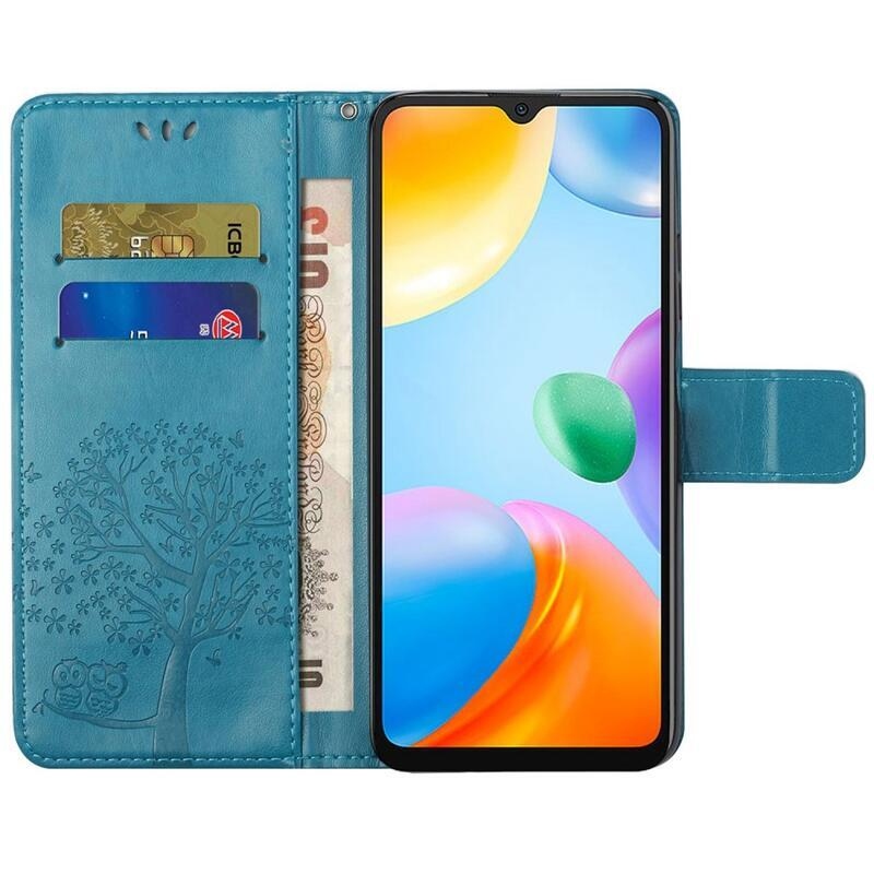 Fa PU bőr pénztárca tok Xiaomi Redmi 10C-hez - kék