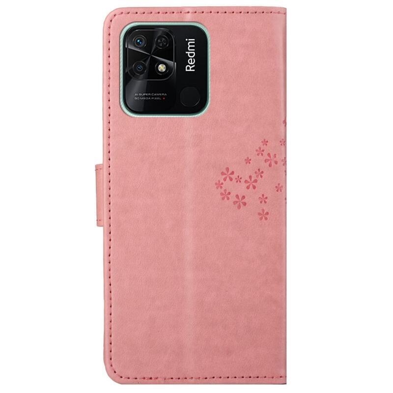 Fa PU bőr pénztárca tok Xiaomi Redmi 10C - rózsaszínű