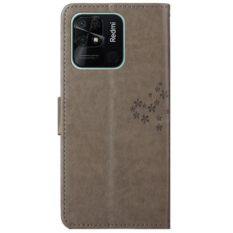 Fa PU bőr pénztárca tok Xiaomi Redmi 10C-hez - szürke