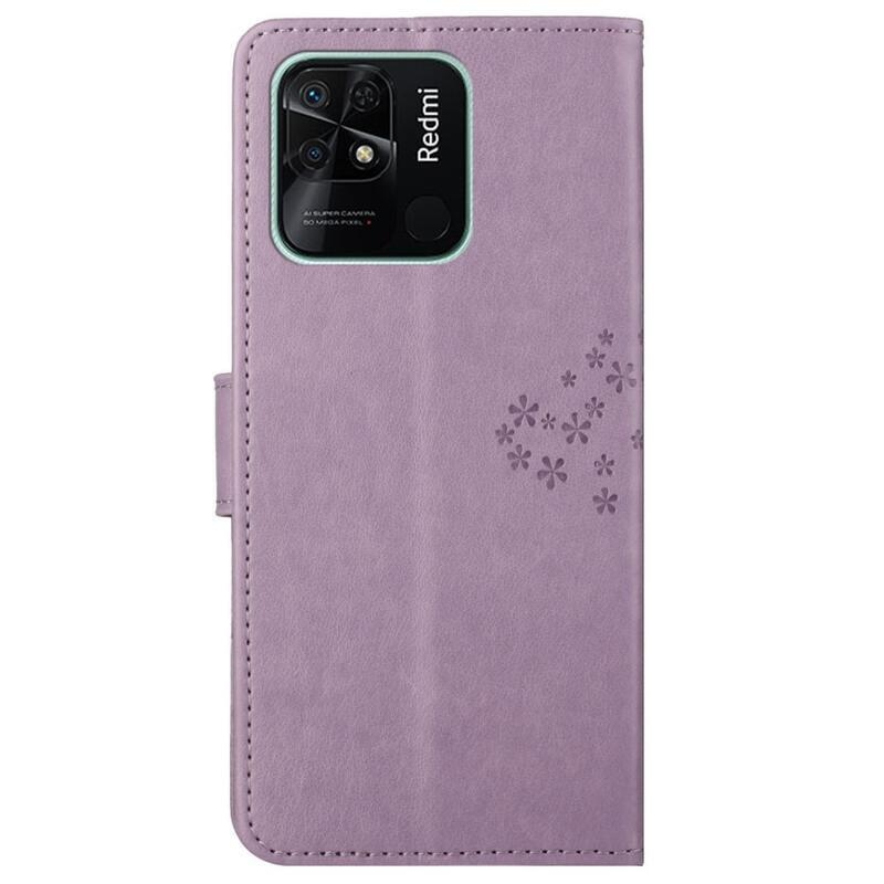 Fa PU bőr pénztárca tok Xiaomi Redmi 10C-hez - világos lila