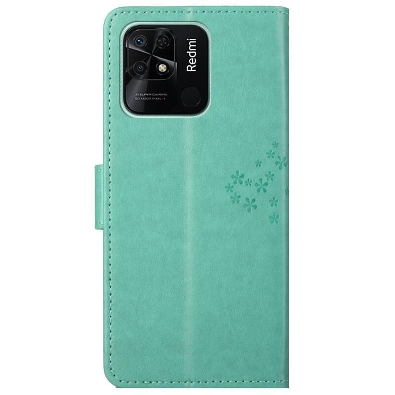 Fa PU bőr pénztárca tok Xiaomi Redmi 10C-hez - zöld