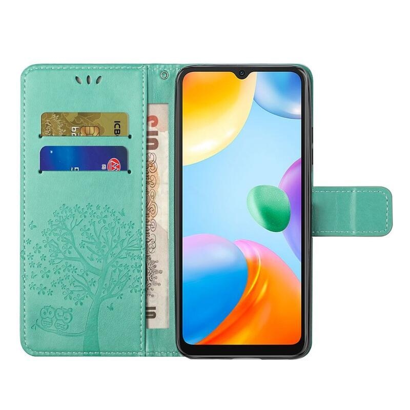 Fa PU bőr pénztárca tok Xiaomi Redmi 10C-hez - zöld