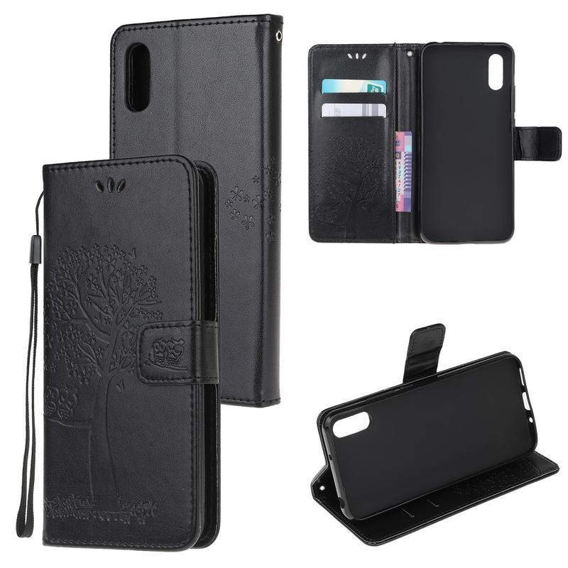 Fa PU bőr pénztárca tok Xiaomi Redmi 9A/9AT-hoz - fekete