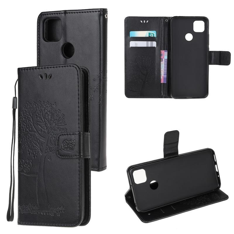 Fa PU bőr pénztárca tok Xiaomi Redmi 9C-hez - fekete
