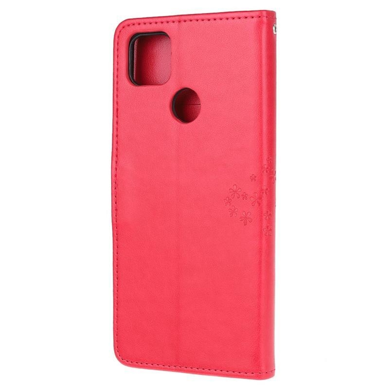 Fa PU bőr pénztárca tok Xiaomi Redmi 9C-hez - piros