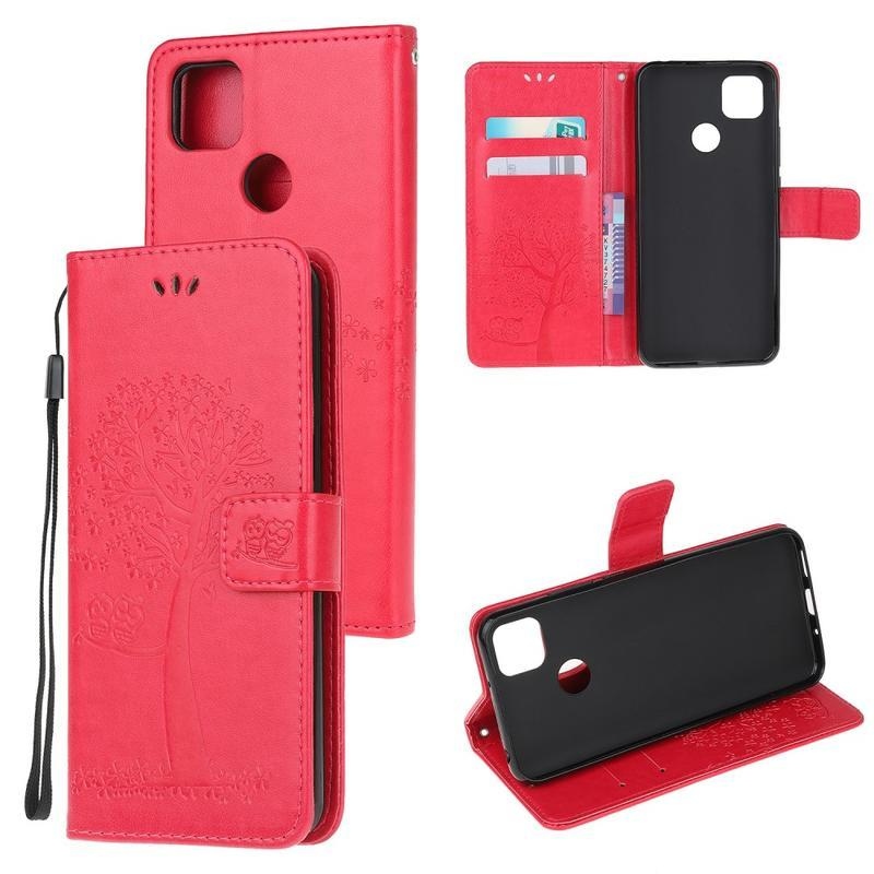 Fa PU bőr pénztárca tok Xiaomi Redmi 9C-hez - piros