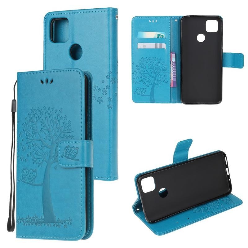 Fa PU bőr pénztárca tok Xiaomi Redmi 9C-hez - kék