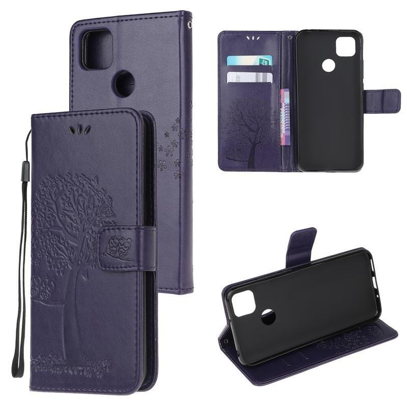 Fa PU bőr pénztárca tok Xiaomi Redmi 9C-hez - sötét lila