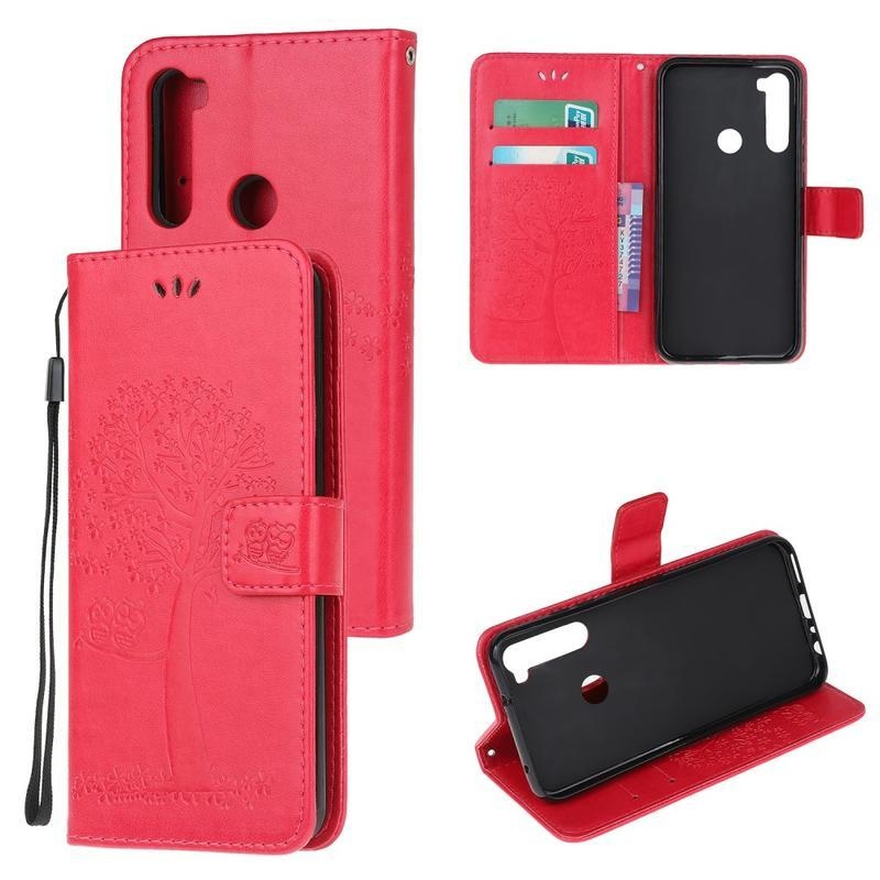 Fa PU bőr pénztárca tok Xiaomi Redmi Note 8T-hez - piros