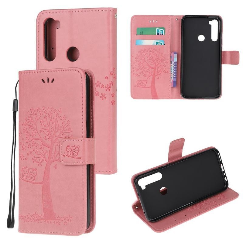 Fa PU bőr pénztárca tok Xiaomi Redmi Note 8T-hez - rózsaszínű