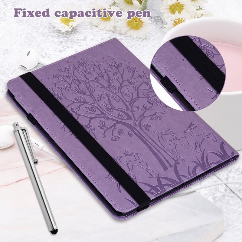 Tree PU bőr pénztárca tok tablethez Samsung Galaxy Tab A8 10.5 (2021) - lila
