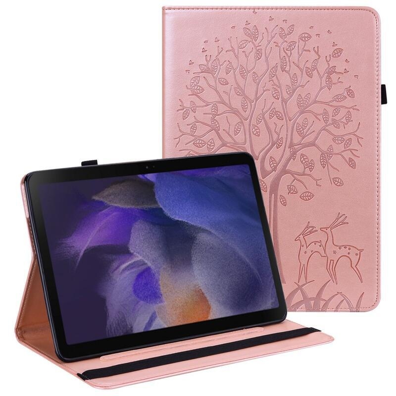 Tree PU bőr pénztárca tok tablethez Samsung Galaxy Tab A8 10.5 (2021) - rózsa arany
