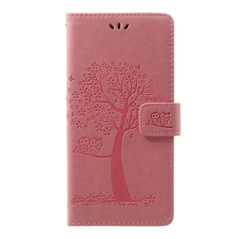 Tree PU bőr pénztárca tok Samsung Galaxy A70 - rózsaszín