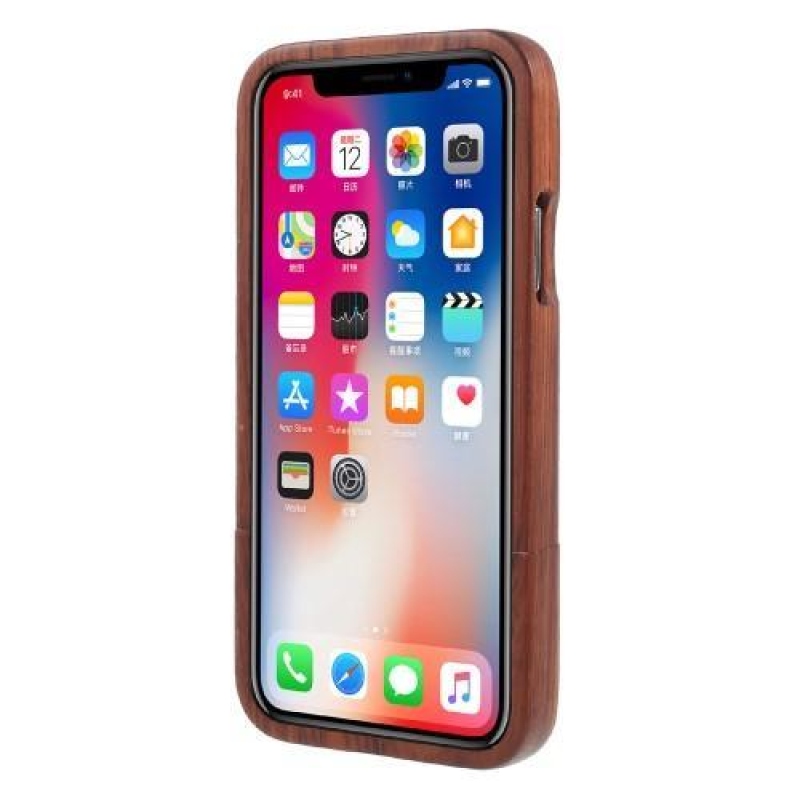 Stílusos fa tok iPhone X készülékhez - sötétbarna színben