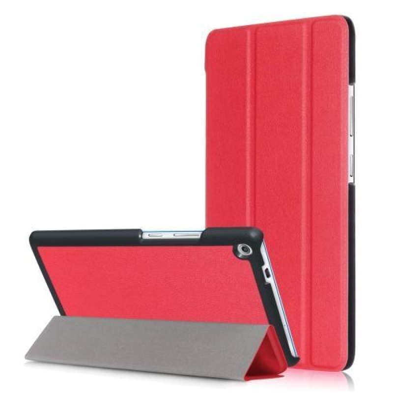 Háromrétegű, pattintható PU bőr tok Lenovo Tab 3 7 Plus-hoz - piros