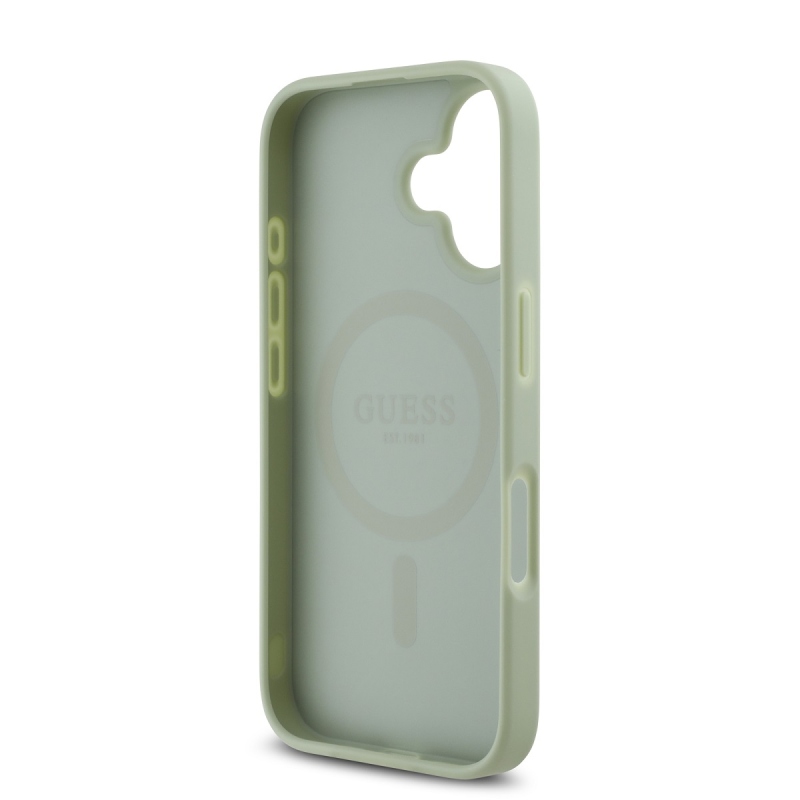 Guess PU szemcsés klasszikus logóval ellátott MagSafe hátlap iPhone 16-hoz Zöld