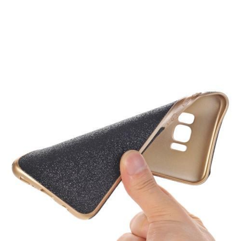 Csillogó zselés tok PU bőr hátlappal Samsung Galaxy S8 Plus készülékhez - fekete