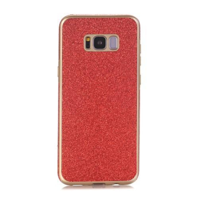 Csillogó zselés tok PU bőr hátlappal Samsung Galaxy S8 Plus készülékhez - piros