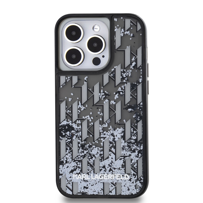 Karl Lagerfeld Liquid Glitter Monogram Monogram Gradient Back Cover az iPhone 14 Pro Max készülékhez Fekete
