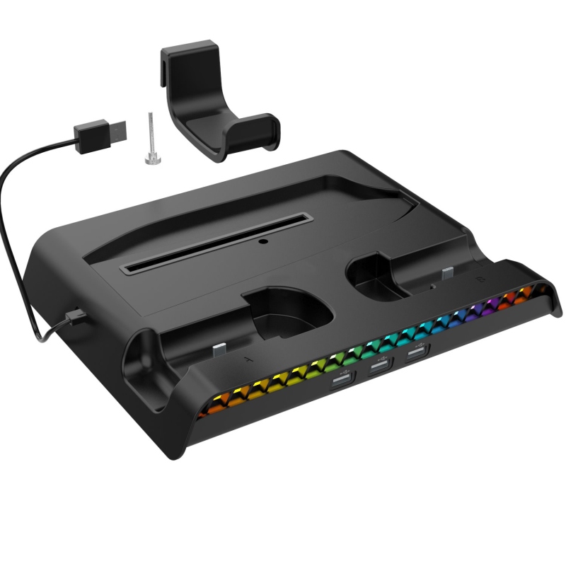 iPega P5S006 Többfunkciós újratölthető RGB állvány hűtéssel a PS5 Slimhez Fekete