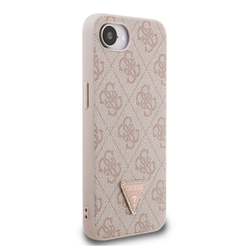 Guess PU 4G Strass háromszög fém logó hátlap iPhone 16e rózsaszínűre