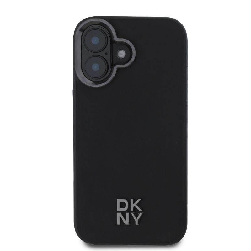 DKNY PU bőr Stack Logo Magsafe hátlap iPhone 16-hoz Fekete