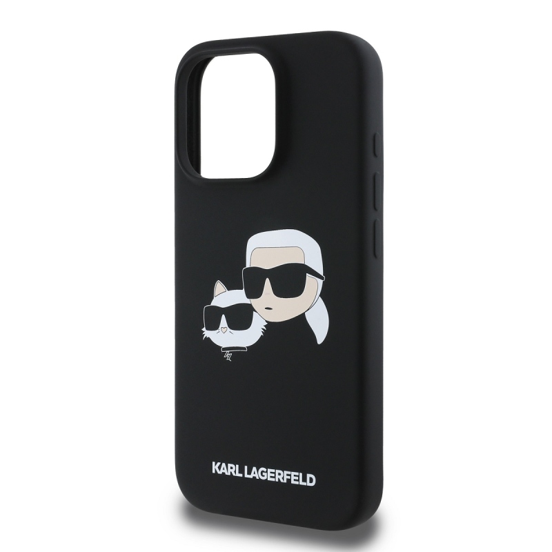 Karl Lagerfeld Folyékony szilikon dupla fejű MagSafe hátlap iPhone 16 Pro fekete színűre