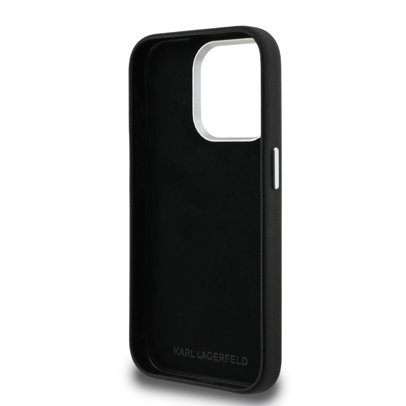 Karl Lagerfeld szemcsés PU K&CH Heads hátlap iPhone 15 Pro Max-hoz Fekete