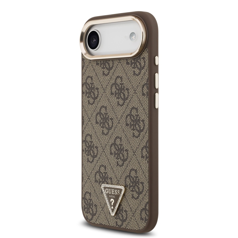 Guess PU bőr 4G Strass háromszög logó arany keret MagSafe hátlapi borító iPhone Air barna barna
