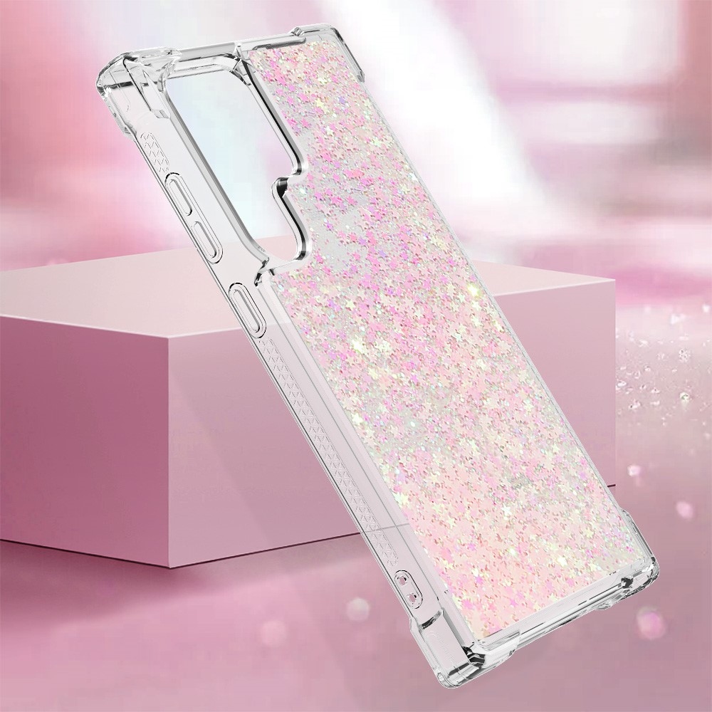 Glitter homokóra zselés tok Samsung Galaxy S24 Ultra - rózsaszín/csillagok