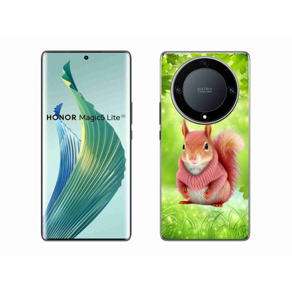 Zselés borítás mmCase a Honor Magic 5 Lite 5G számára - mókus pulóverben