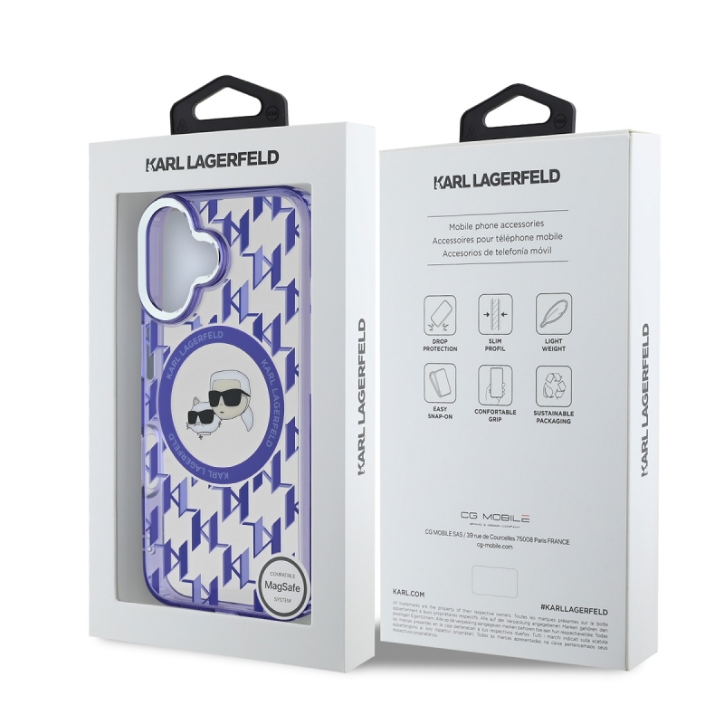 Karl Lagerfeld IML Monogram K&CH Heads MagSafe hátlap iPhone 16 lila színű iPhone 16-hoz