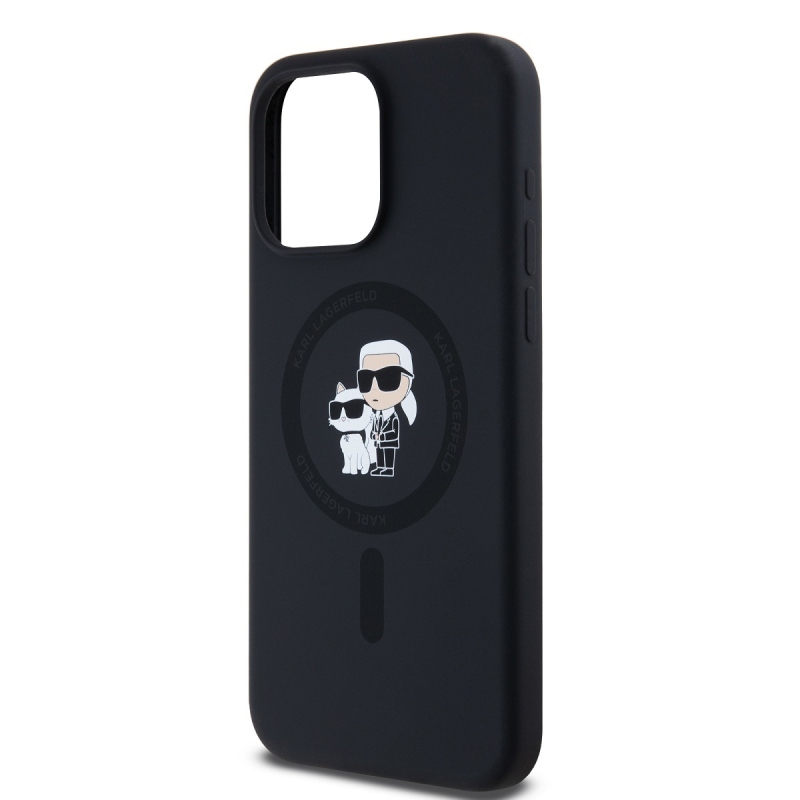 Karl Lagerfeld Folyékony szilikon Karl és Choupette Magsafe hátlap iPhone 15 Pro Max-hoz Fekete