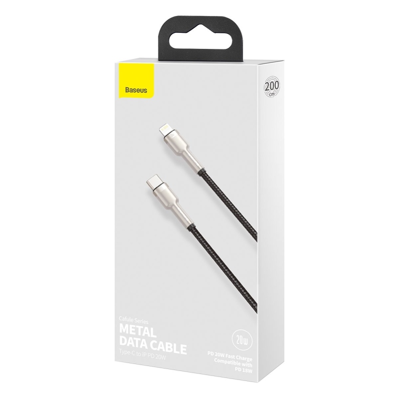 Baseus Cafule Metal sorozatú adatkábel USB-C - világítás 20W 2m fekete