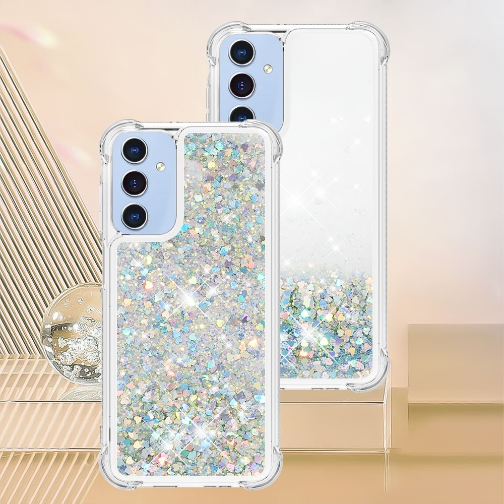 Csillogó homokóra zselés tok Samsung Galaxy A26 5G - ezüst/szív