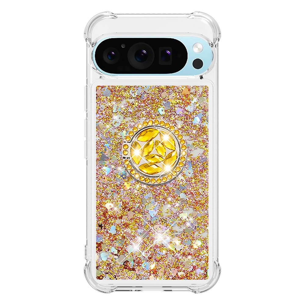 Glitt homokóra zselés tok ujjgyűrűvel a Google Pixel 10 számára - arany/szív