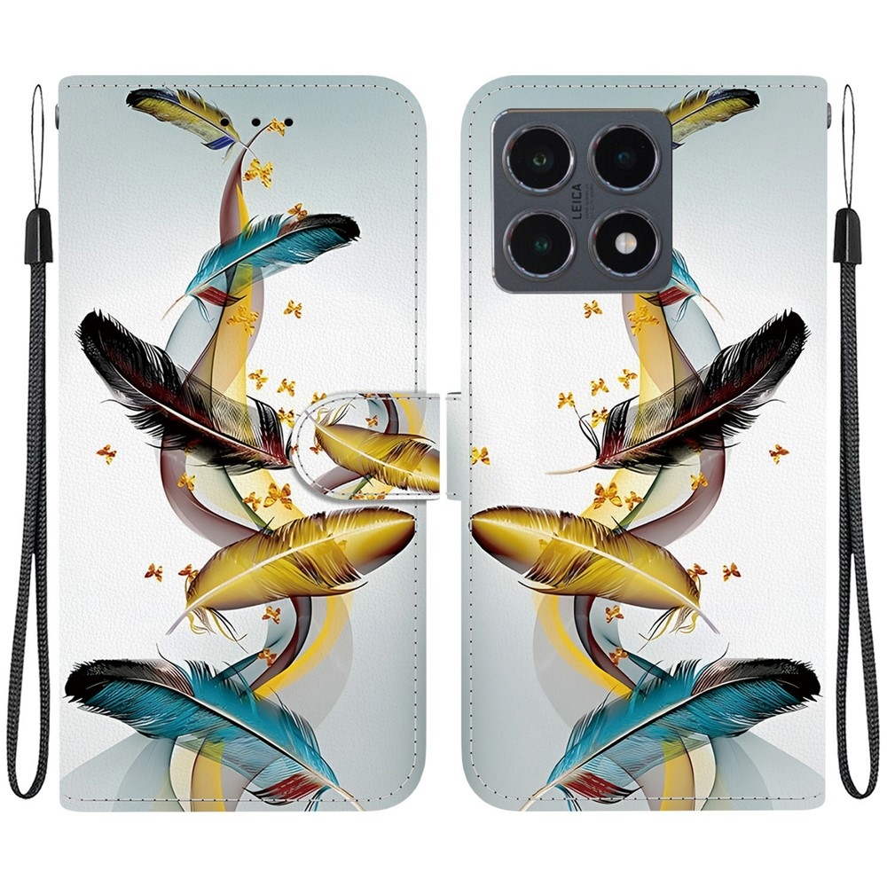 Sokoldalú könyvtáska Xiaomi 15T-hez - arany és kék tollakkal