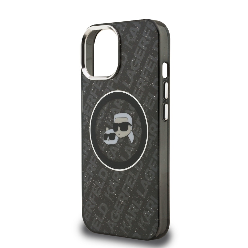 Karl Lagerfeld IML K&CH Heads Ismételt logó MagSafe hátlapi borító iPhone 15-hez Fekete