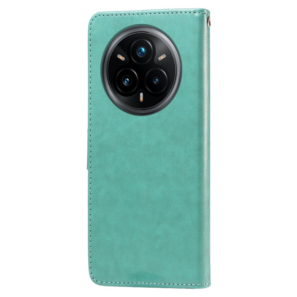 Virágos könyvtáska a Realme 14 Pro+ 5G készülékhez - teal színű