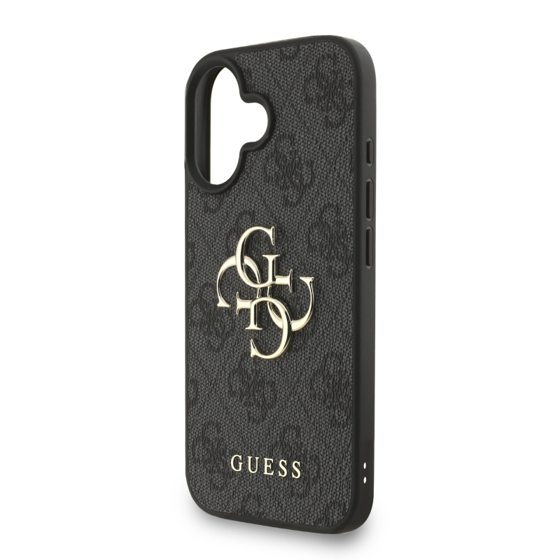 Guess PU 4G fém logós fém pánt hátlap iPhone 16 fekete