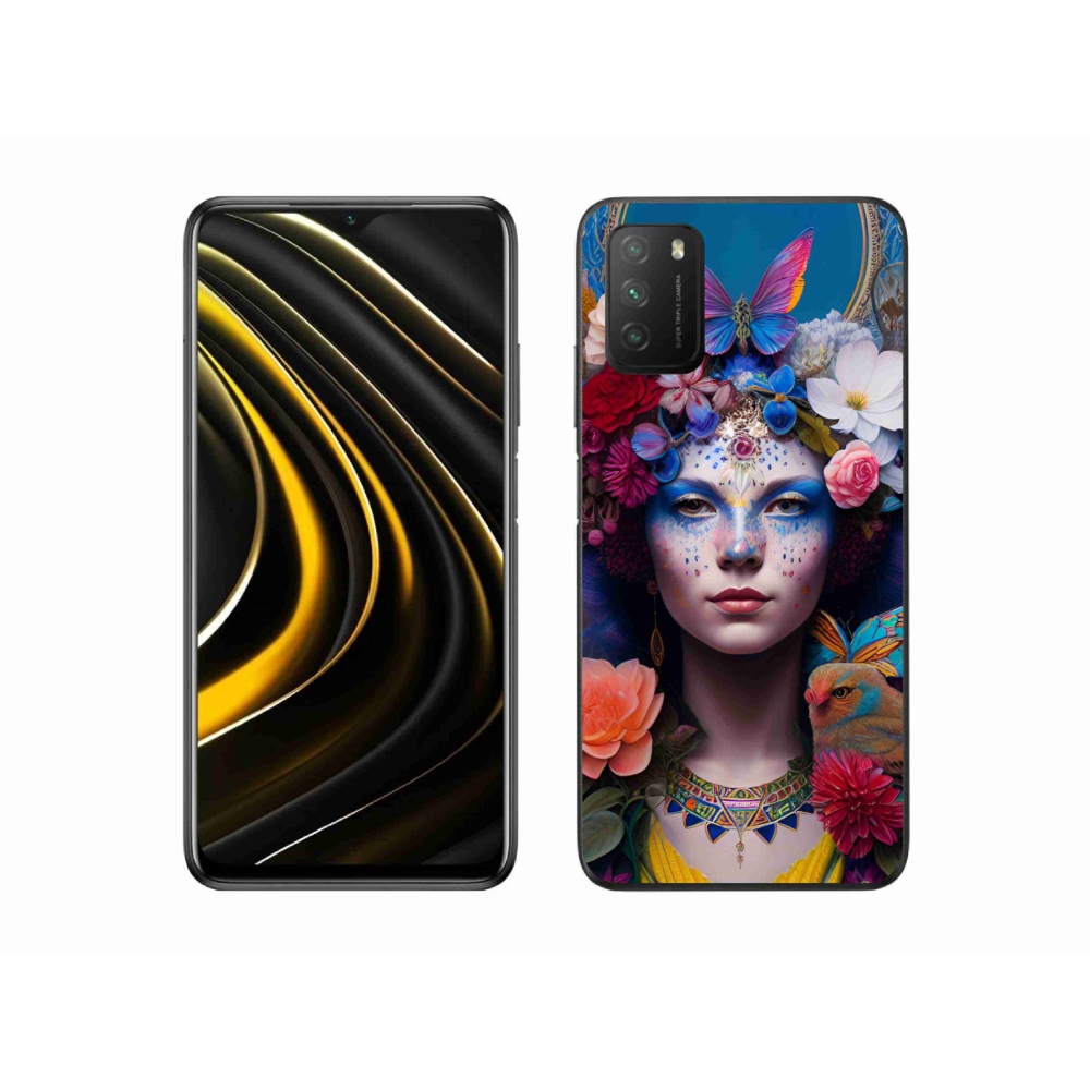 Gél borító mmCase a Xiaomi Poco M3-hoz - nő virágokkal