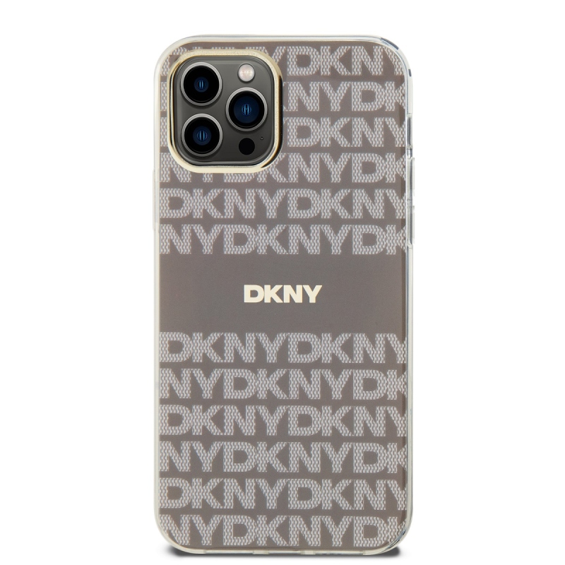 DKNY PC/TPU ismétlődő mintás tonális csíkos Magsafe hátlap iPhone 12/12 Pro bézs színű borítóhoz