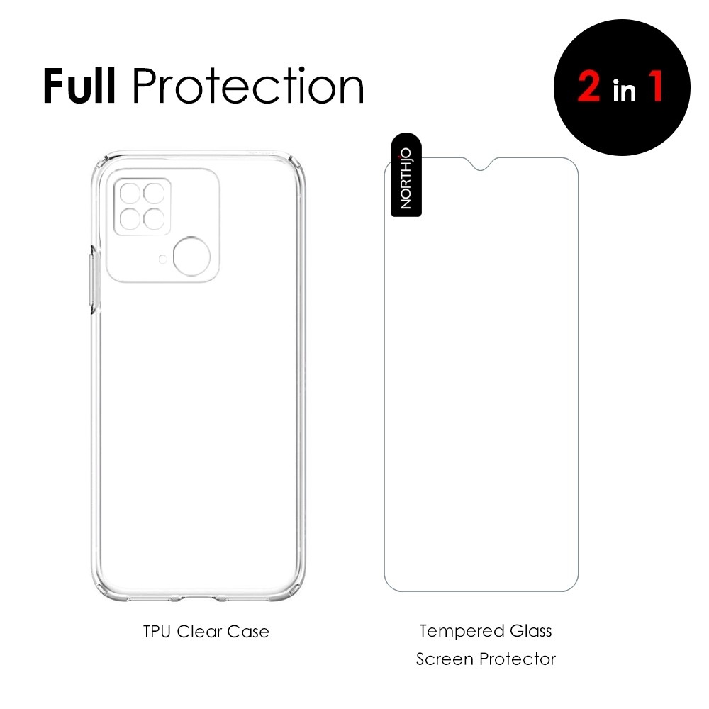 NORTHJO átlátszó zselés tok + edzett üveg Xiaomi Redmi 10C - átlátszó
