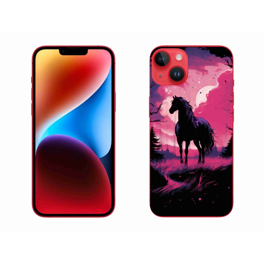 Zselés borítás mmCase iPhone 14 Plus készülékhez - fekete rajzfilm ló 1
