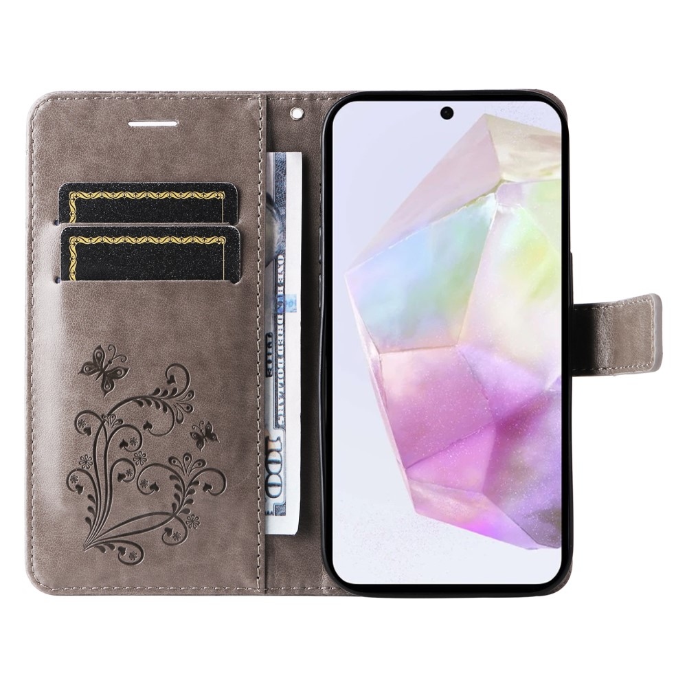 Nagy pillangó könyv tok Samsung Galaxy A36 5G - szürke