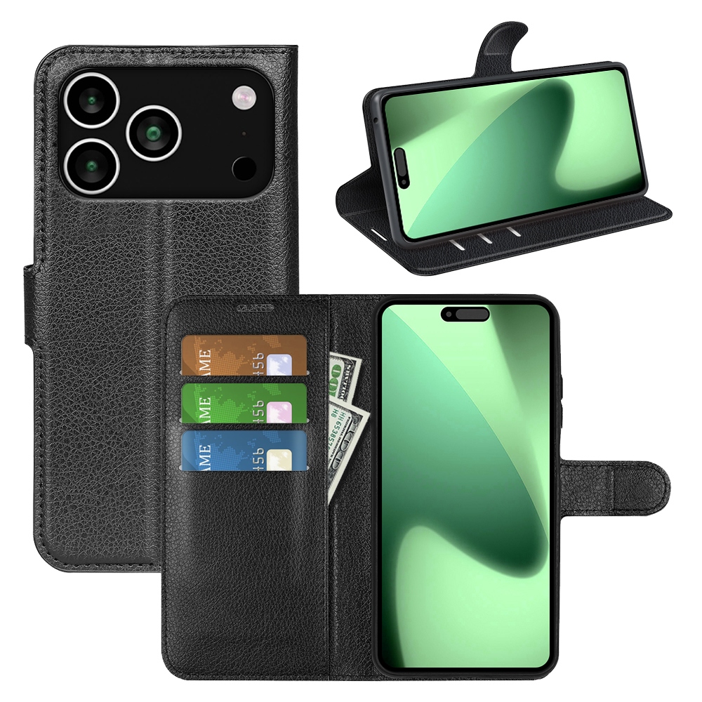 Litchi könyvtáska iPhone 17 Pro készülékhez - fekete