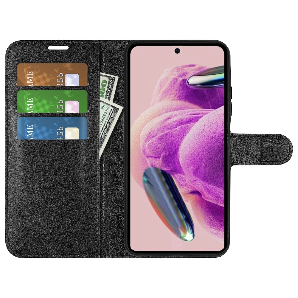 Litchi könyv tok Xiaomi Redmi Note 12S-hez - fekete