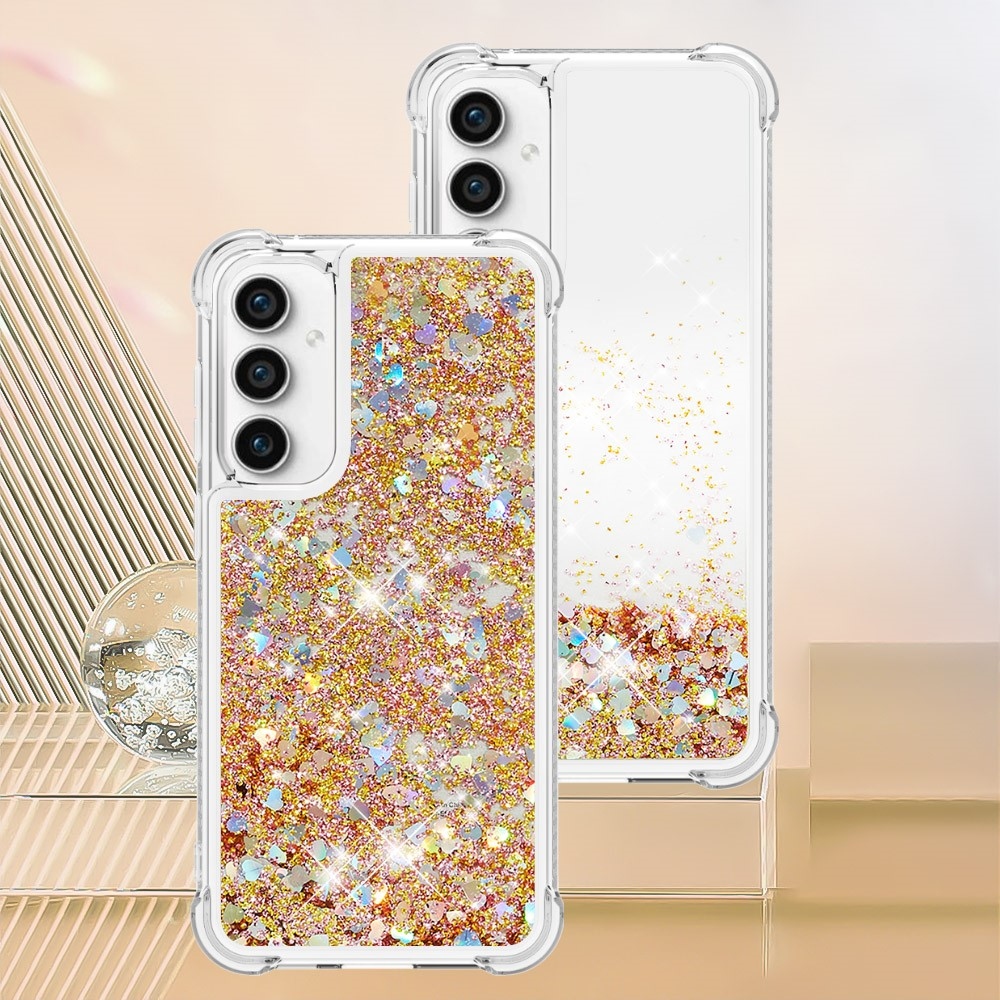 Glitter zselés homokóra tok Samsung Galaxy S23 FE készülékhez - arany/szív